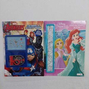 Avengers Marvel Disney Princess Coloring Activity Books Stickers Keychain Lot 2